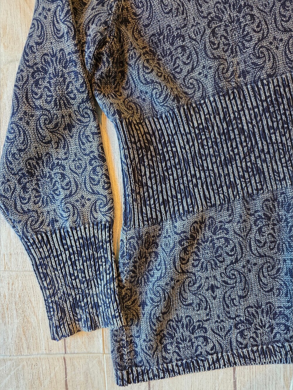 NorthStyle Size 3X Blue Knit Cardigan Button Paisley Ramie Cotton Fall Winter - Picture 3 of 8